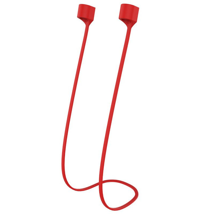 Person trägt AirPods mit magnetischem Silikon Haltegurt; sicherer Verlustschutz im Alltag.