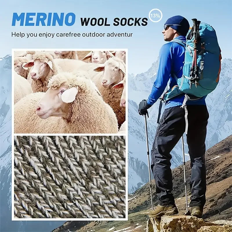 Fünf Paar extra dicke Unisex Merino-Wollsocken. Robuste Wandersocken & warme Wintersocken für Herren & Damen.