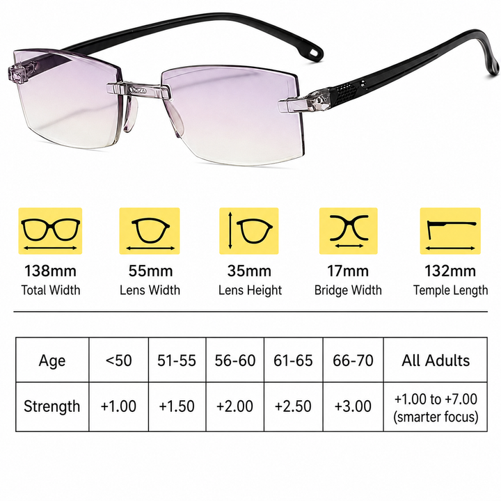 Multifokal-Lesebrille, rahmenlos, mit Blaulichtfilter für Damen & Herren, ideal bei Bildschirmarbeit.