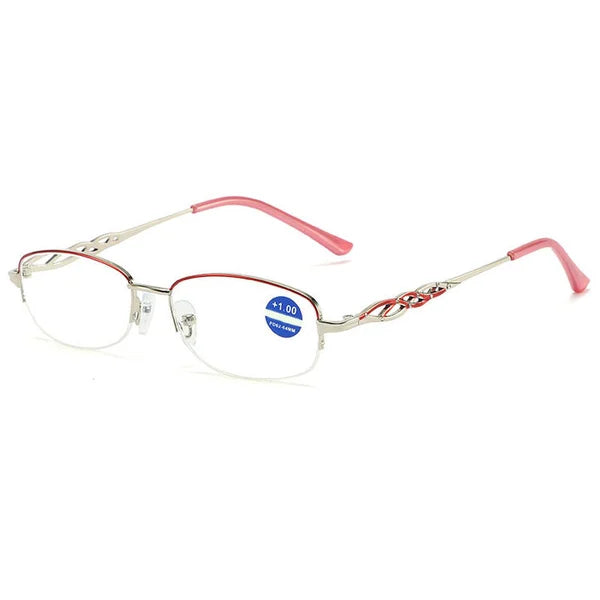 Hochwertige Unisex Multifokalbrille: Anti-Blaulicht, UV-Schutz & entspiegelt. Gold-lila Komfort-Lesebrille.