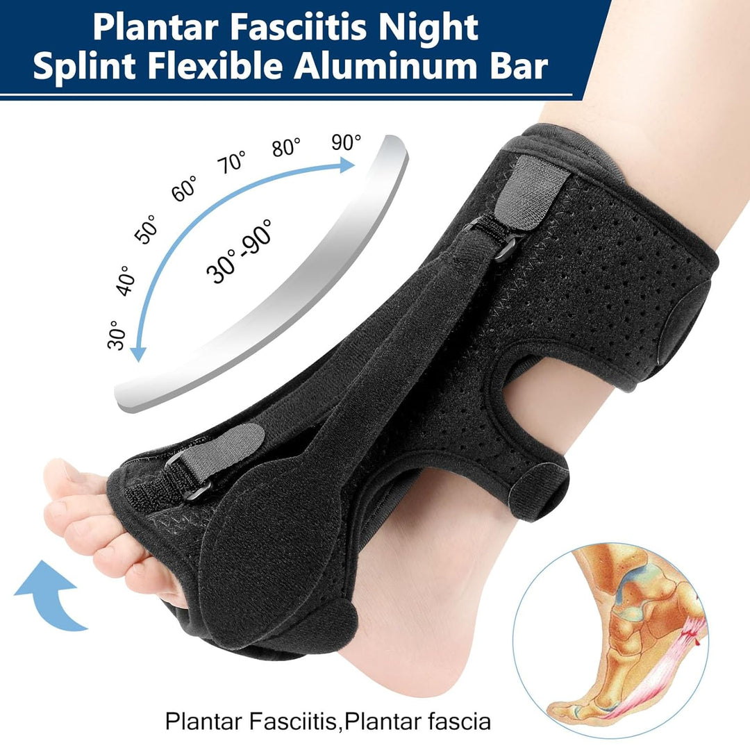 Detailansicht der verstellbaren Riemen der Nachtschiene, optimaler Halt für Plantarfasziitis & Fußschmerzlinderung.