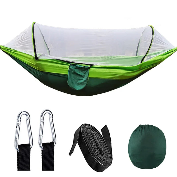 Leichte Unisex-Hängematte für Outdoor-Abenteuer; ideal für Camping, Reisen & entspannte Freizeit im Grünen.