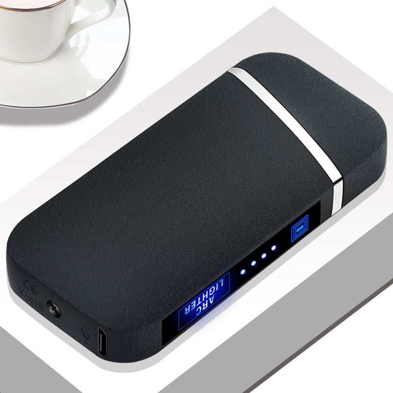 Geöffnetes Plasma-Lichtbogen Feuerzeug zeigt Doppelbogen, winddicht, elektrisch, USB-wiederaufladbar.