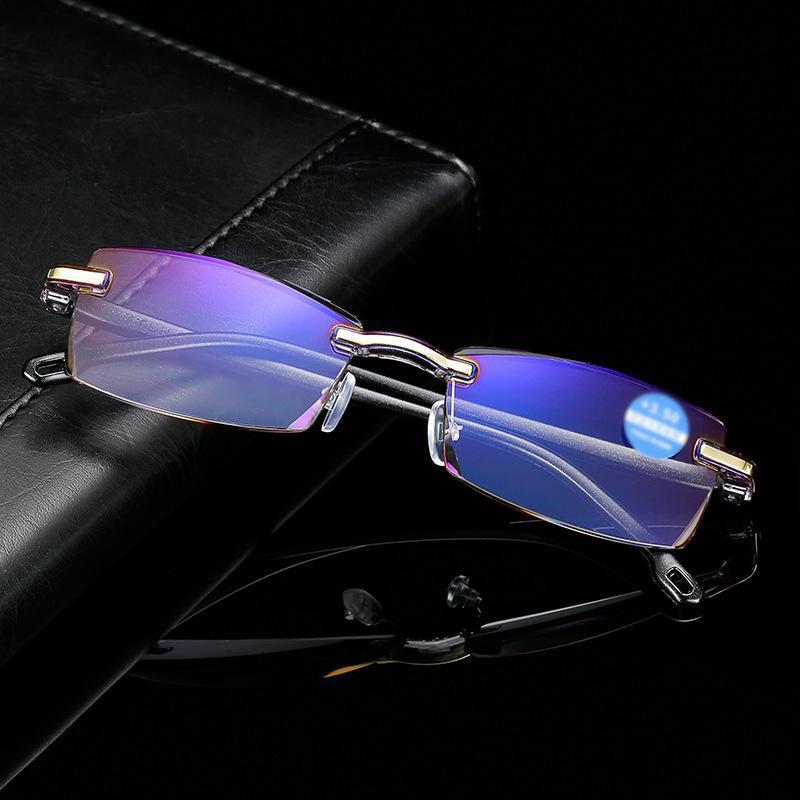 Progressive Anti-Blaulicht Lesebrille, Unisex, schützt Augen vor Bildschirmen und bietet klare Sicht.
