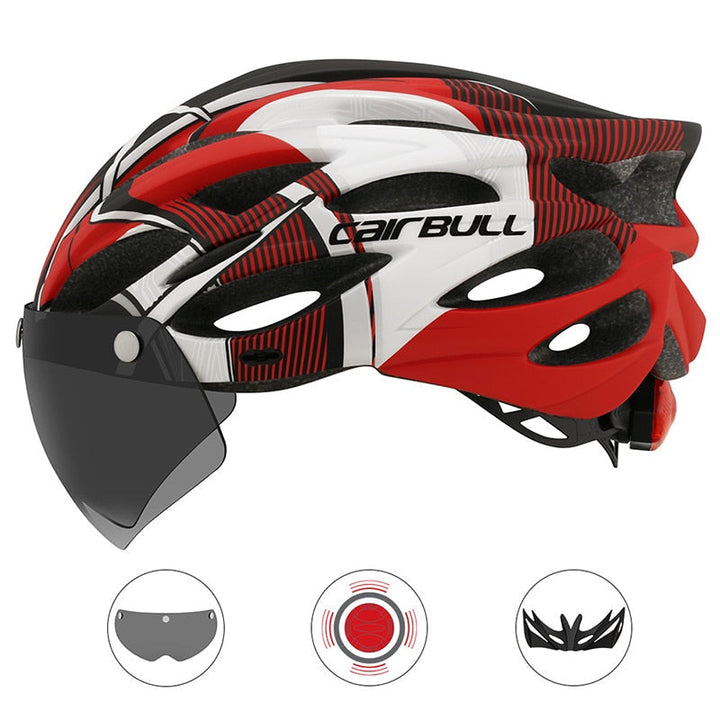 Komfortabler ProGuard Fahrradhelm mit exzellenter Belüftung, Rücklicht & Visier. Ideal für Radsport & lange Touren.