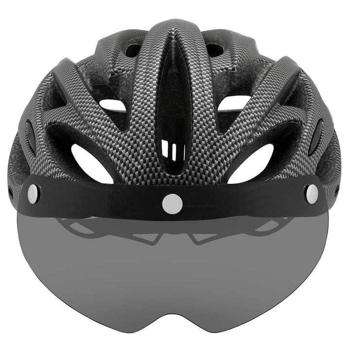 Robuster ProGuard Fahrradhelm mit schützendem Visier, Rücklicht & stoßfestem Design für maximale Sicherheit.