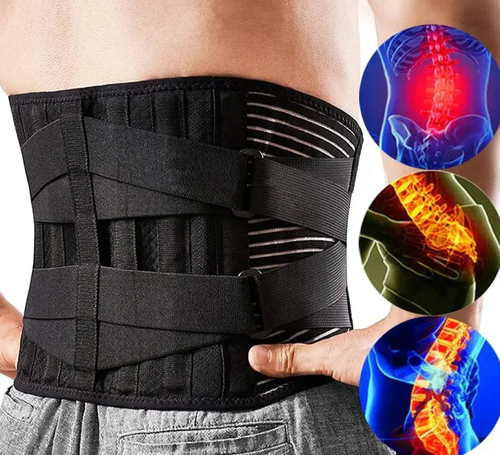 Unisex Rückenstützgurt in Schwarz für Haltungskorrektur & Linderung von Rückenschmerzen. Verstellbar & komfortabel.