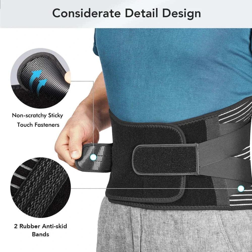 Detailansicht: Verstellbarer Unisex Rückenstützgurt mit atmungsaktivem Material für optimalen Komfort & Halt.