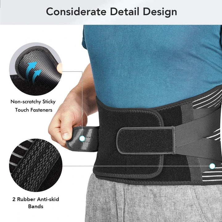 Detailansicht: Verstellbarer Unisex Rückenstützgurt mit atmungsaktivem Material für optimalen Komfort & Halt.