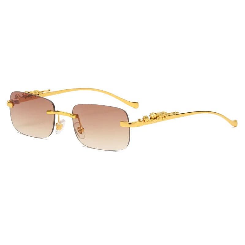 Hochwertige Unisex-Sonnenbrille, randlos, Leopardenkopf, UV400-Schutz für alle Outdoor-Aktivitäten.