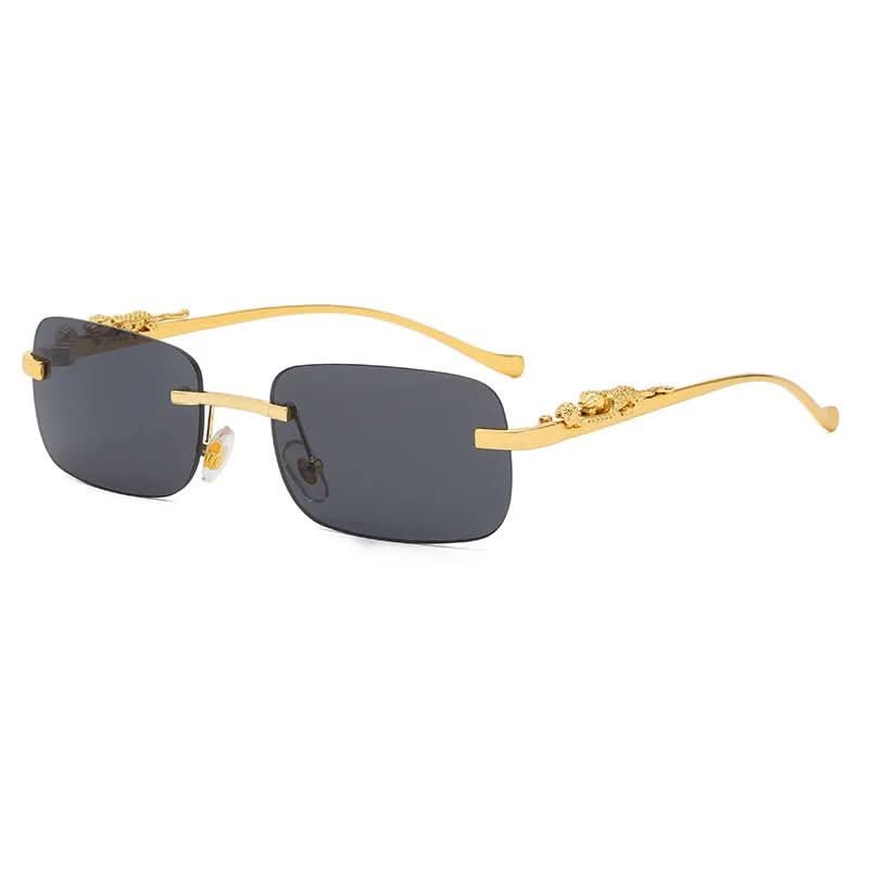 Stilvolle randlose Sonnenbrille, Leopardenkopf-Applikation, UV400-Schutz, für Sie & Ihn.