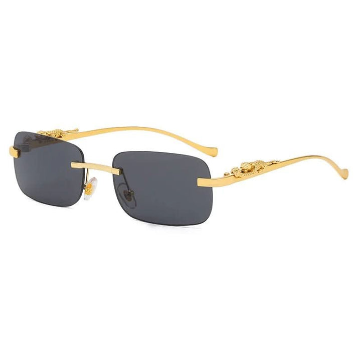 Stilvolle randlose Sonnenbrille, Leopardenkopf-Applikation, UV400-Schutz, für Sie & Ihn.