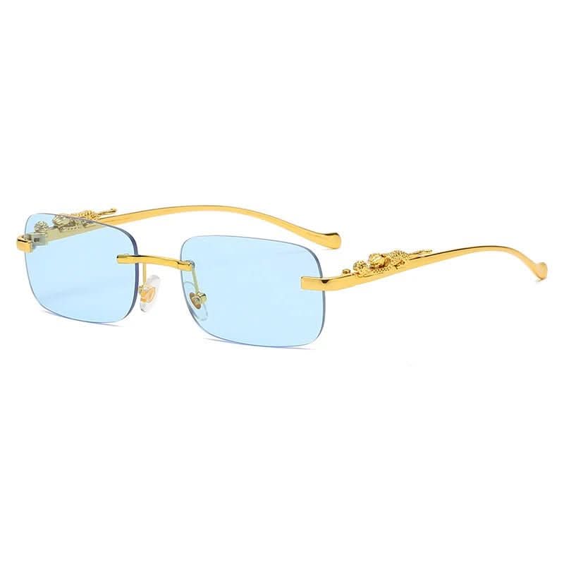 Outdoor-Sonnenbrille, randlos, unisex, mit markantem Leopardenkopf-Design, UV400-Schutz.