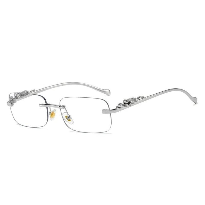 Randlose Mode-Sonnenbrille mit Leopardenkopf-Akzent & UV400-Augenschutz, unisex.