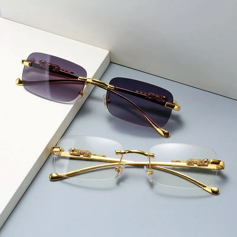 Modische randlose Unisex-Sonnenbrille mit Leopardenkopf, bietet effektiven UV400-Schutz.