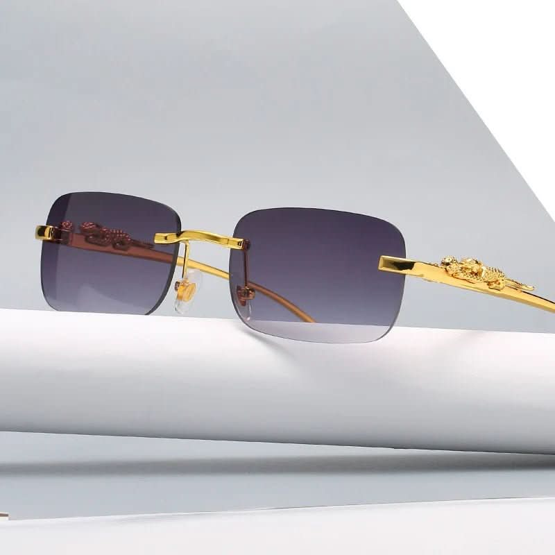 Randlose Sonnenbrille mit Leopardenkopf-Details, perfekt für Damen und Herren, UV400.
