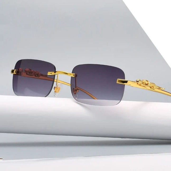 Randlose Sonnenbrille mit Leopardenkopf-Details, perfekt für Damen und Herren, UV400.