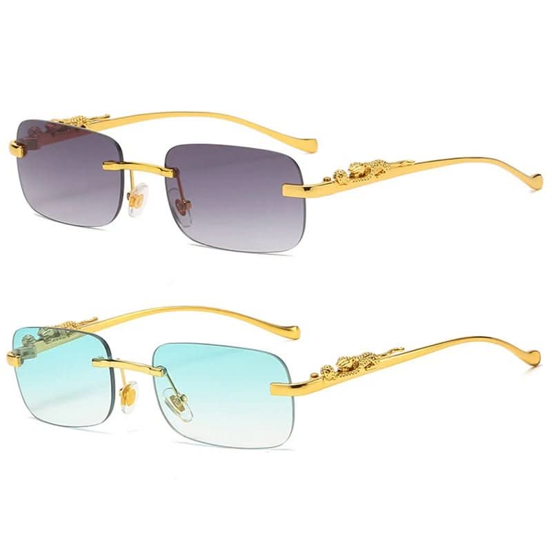 Stilvolle Unisex-Sonnenbrille, randlos, mit elegantem Leopardenkopf und vollem UV-Schutz.