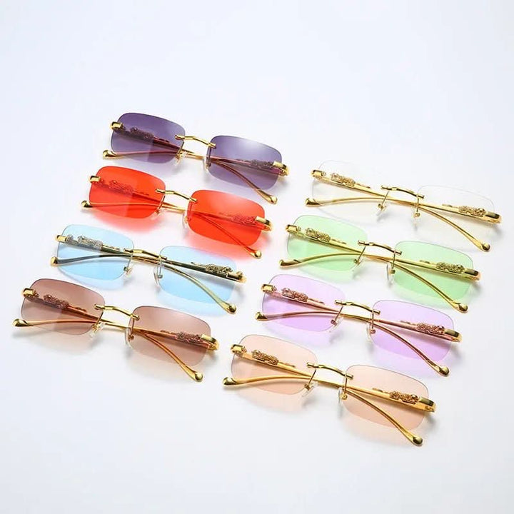 Elegante randlose Sonnenbrille für Damen & Herren, mit markantem Leopardenkopf & UV400.