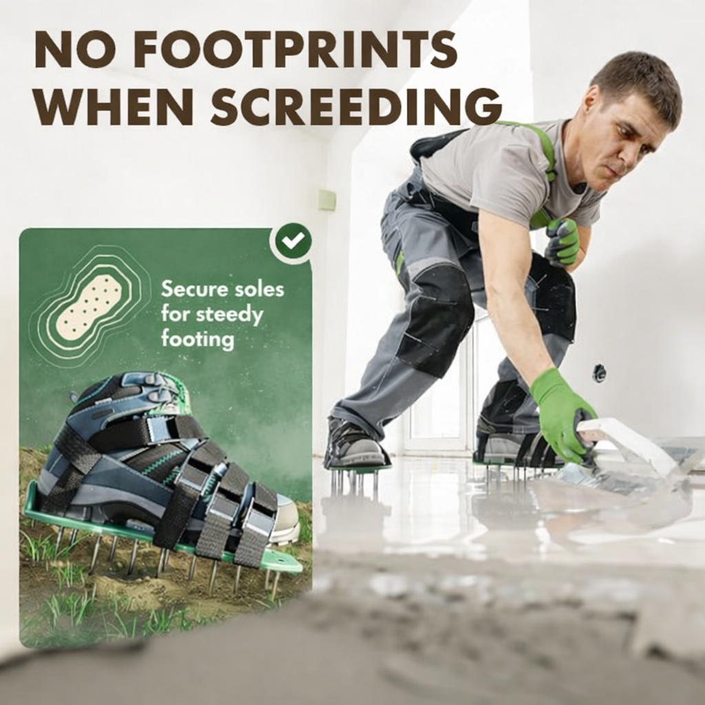 Stabile Rasenlüfter Gartenschuhe mit Spikes zur optimalen Bodenbelüftung; wichtiges Gartenwerkzeug.