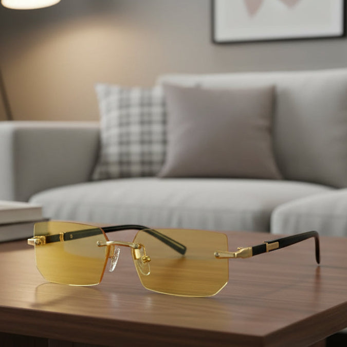 Unisex rechteckige randlose Sonnenbrille mit UV400 Schutz. Stilvolles Sommer- & Outdoor-Accessoire.
