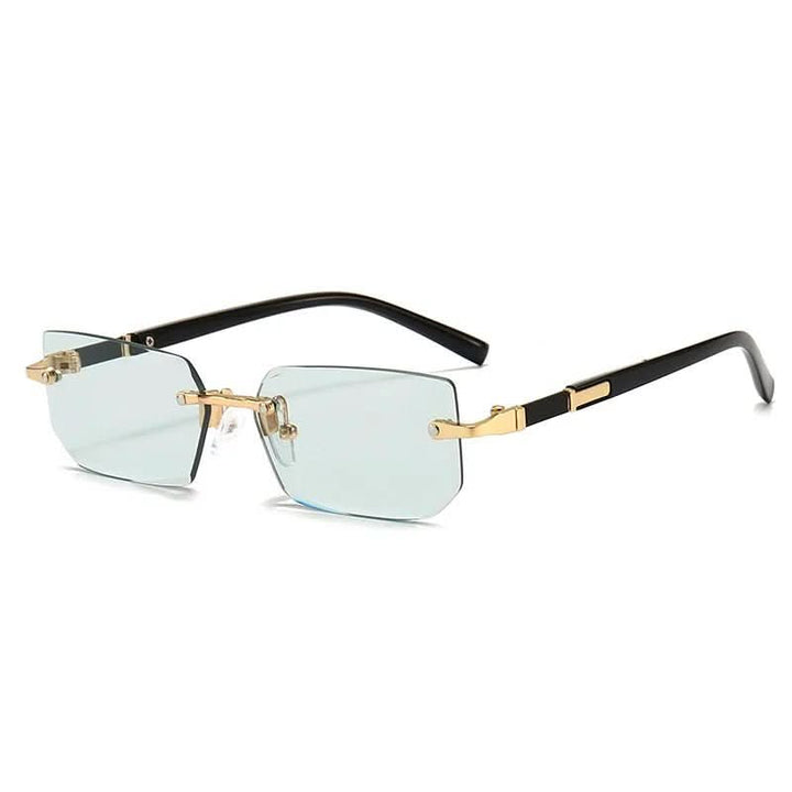 Minimalistische Unisex Sonnenbrille, rechteckig, randlos, bietet optimalen UV400 Schutz & Stil.
