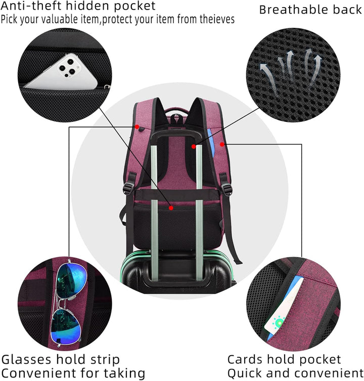 Reise-Laptoprucksack mit RFID-Schutz, wasserdicht, diebstahlsicher, USB-Anschluss.