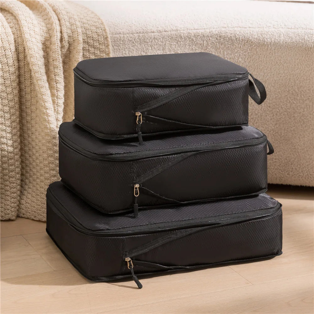 Unisex Reise-Organizer Set 3-in-1: komprimierbare, wasserdichte Packtaschen für ordentliches Reisen.