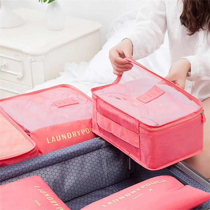 Unisex Reise-Organizer Set (6-teilig) für effiziente Gepäckorganisation im Koffer; wasserdichte Packwürfel.