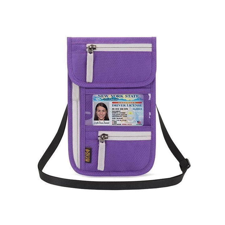 Detailaufnahme der Unisex Reisebrieftasche mit RFID-Schutz, zeigt hochwertiges Polyester-Material.