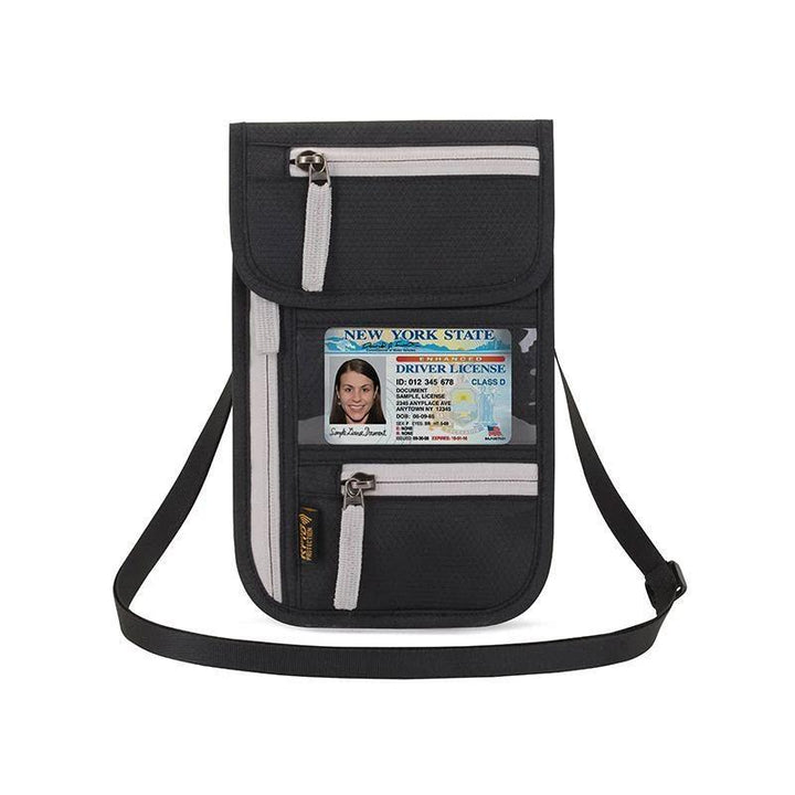 Reisebrieftasche mit RFID-Schutz sicher in der Hand, schützt Dokumente und Geld vor Diebstahl.