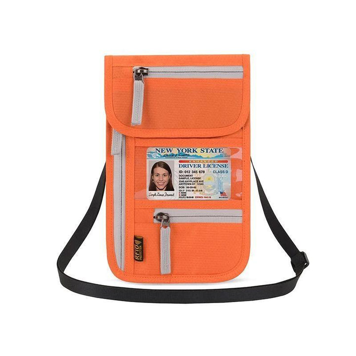 Multifunktionale Reisebrieftasche als Reisepasshülle und Geldbeutel mit RFID-Blocker.