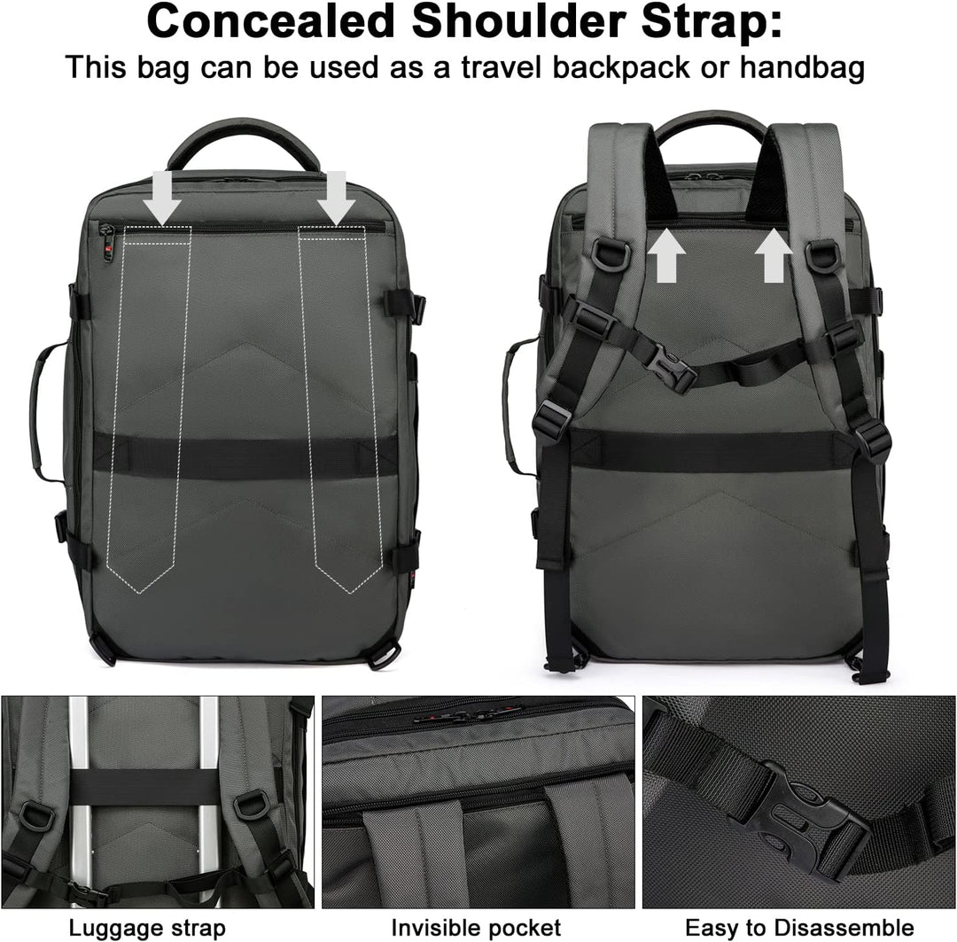 Hochwertiger, wasserdichter Rucksack 45-55L aus strapazierfähigem Material mit 46,5 cm Laptopfach.