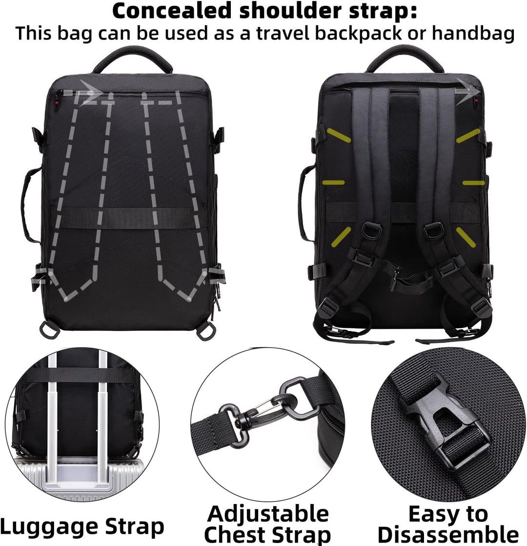 Moderner Businessrucksack 45-55L, erweiterbar, wasserdicht, mit großem 46,5 cm Laptopfach für Pendler.
