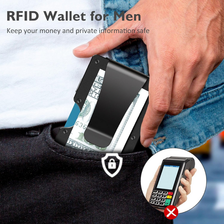 Kompakte unisex RFID Geldbörse mit Geldclip, perfekt für Reisende & Alltag.