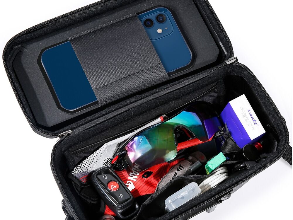 Schwarze Unisex Fahrradtasche mit Touch-Smartphonefach, ideal für Radsport & Outdoor-Abenteuer.