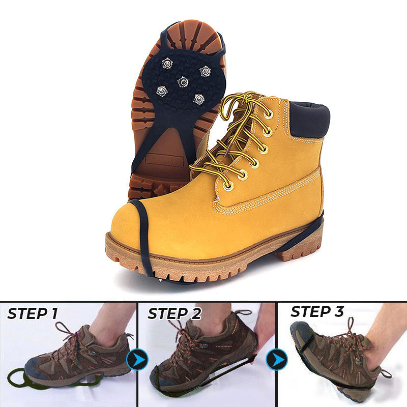 Zuverlässiger Schuhschutz mit Spikes gegen Ausrutschen auf Eis & Schnee, für sicheres Gehen.