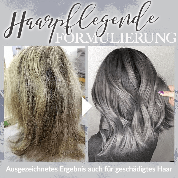 Nahaufnahme von Haarsträhnen mit Anthrazit Silberhaarfarbe. Intensive, langanhaltende Tönung mit elegantem Metallic-Glanz.