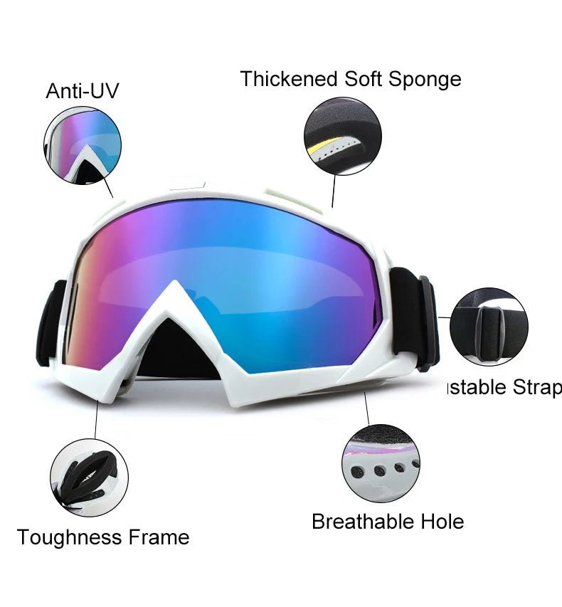 OTG Skibrille für Brillenträger, winddicht, beschlagfrei, UV-Schutz für optimale Wintersicht.