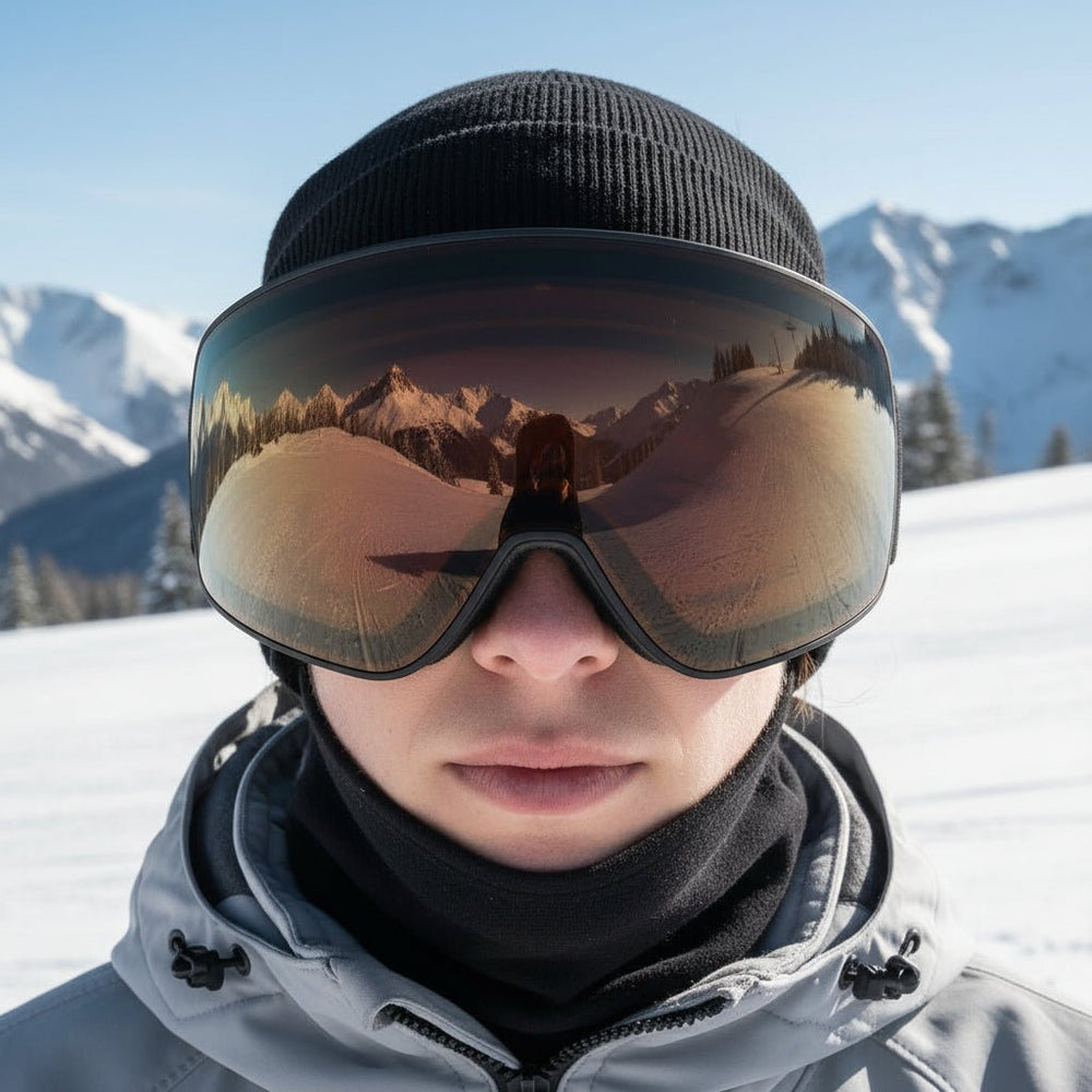 Premium Ski- & Snowboardbrille mit Doppelglas & 100% UV-Schutz für klare Sicht im Schnee.