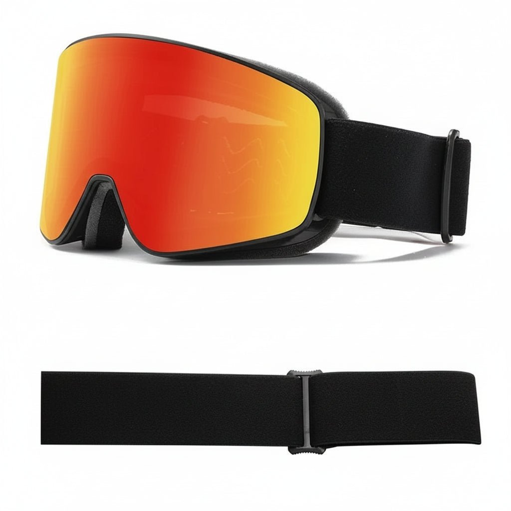 Fortschrittliche Schneebrille mit Doppelglas, UV-Schutz und Antibeschlag-Beschichtung.