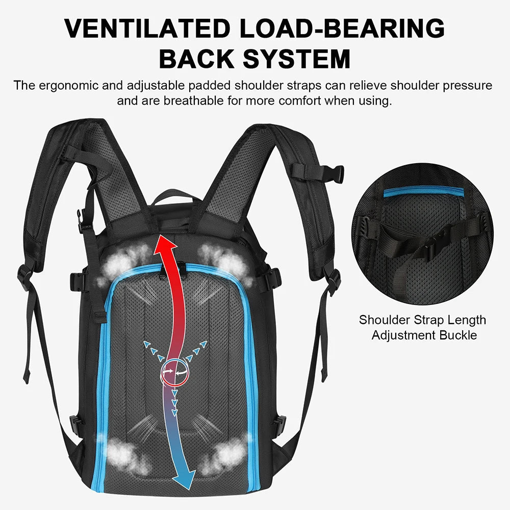 Innenansicht des 50L Skischuhrucksacks: Geräumige Fächer für Skischuhe, Helm, Kleidung. Praktischer, wasserdichter Rucksack.