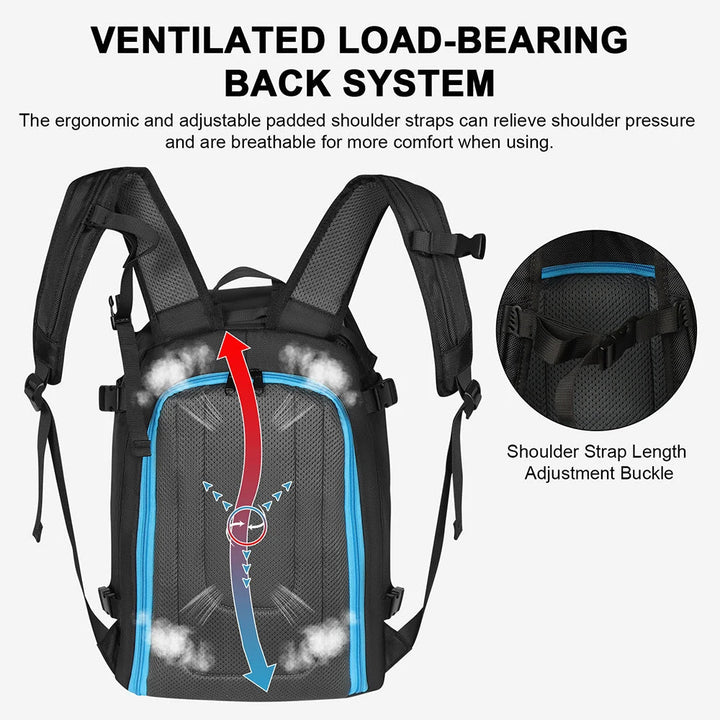 Innenansicht des 50L Skischuhrucksacks: Geräumige Fächer für Skischuhe, Helm, Kleidung. Praktischer, wasserdichter Rucksack.