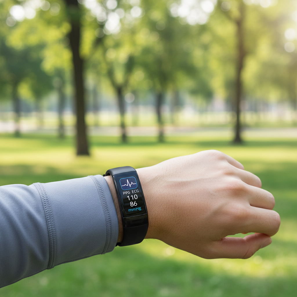 Unisex Smart Armband mit EKG, Blutdruck- & Herzfrequenzmonitor. Perfekter Fitness Tracker für Gesundheit.