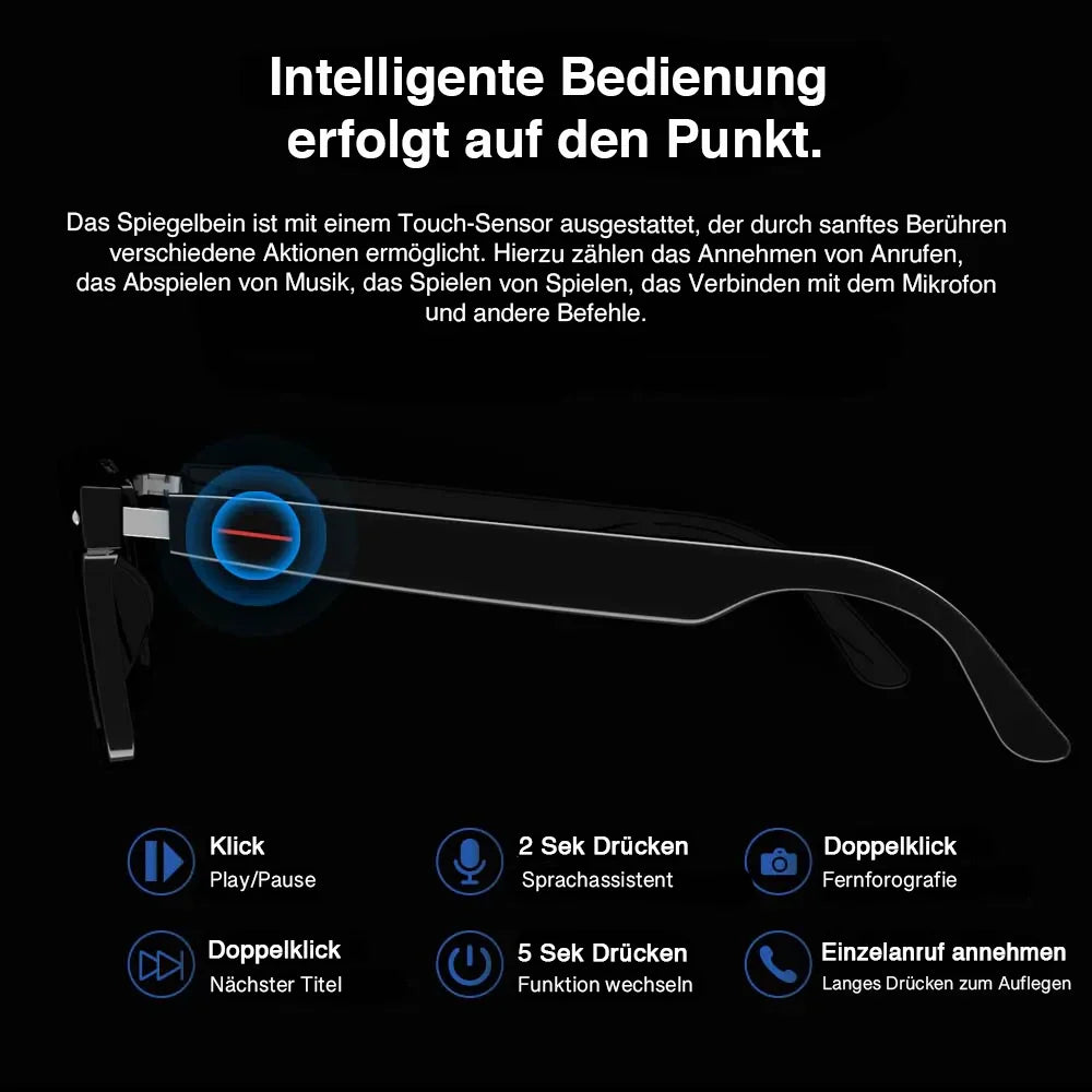 Unisex Smart-Brille mit Blaulichtfilter zum Schutz der Augen. Komfortables Design, ideal für lange Bildschirmzeiten.