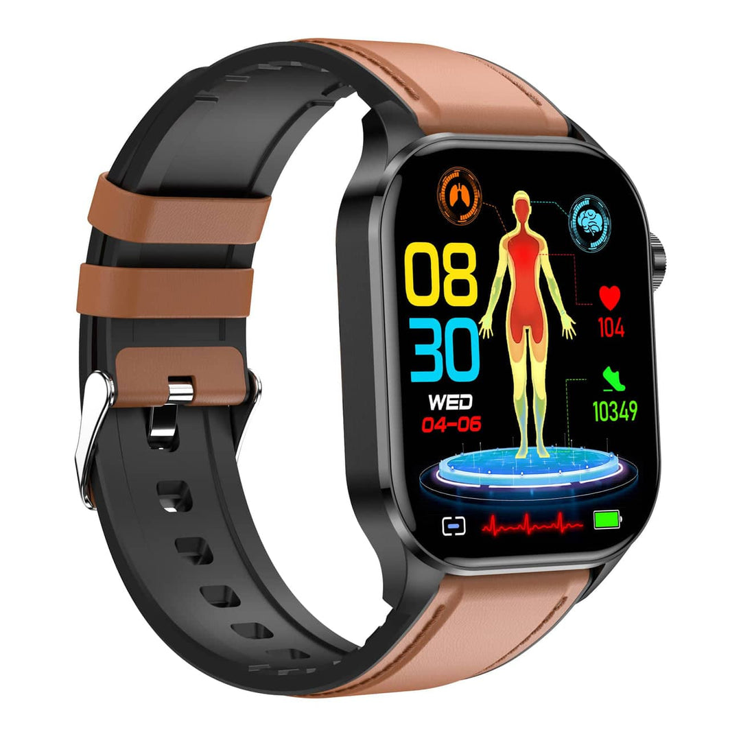 Schwarze Unisex Smartwatch am Handgelenk, zeigt Herzfrequenz und Schrittzahl. Ideal für Sport.