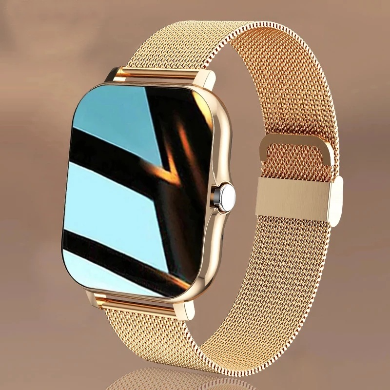 Unisex Smartwatch, gold, für Alltag & Fitness. Multifunktionale Sportuhr mit Anruffunktion und Nachrichtentracker.