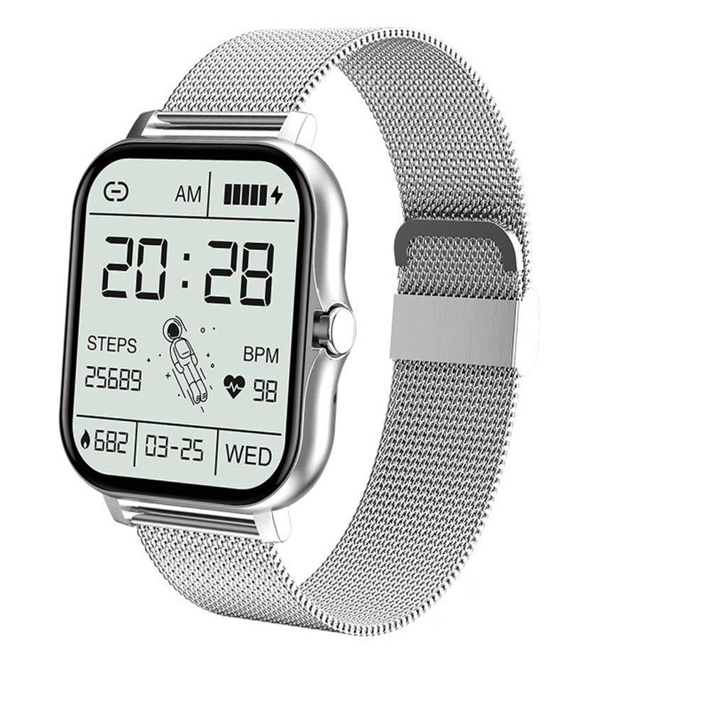 Unisex Smartwatch am Handgelenk in Schwarz. Digitaluhr mit Fitness-Tracking, Anruffunktion für Sport & Alltag.