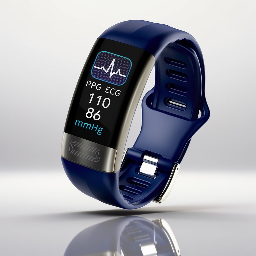Interaktives Display der Smartwatch: Visualisiert Blutdruck- und Schlafdaten übersichtlich.