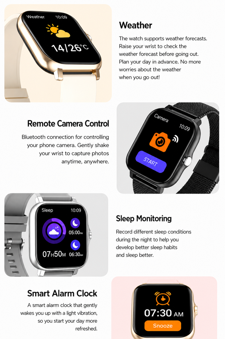 Helles Display der Aktivitätstracker Smartwatch zeigt Schritte, Kalorien und Entfernung deutlich an.